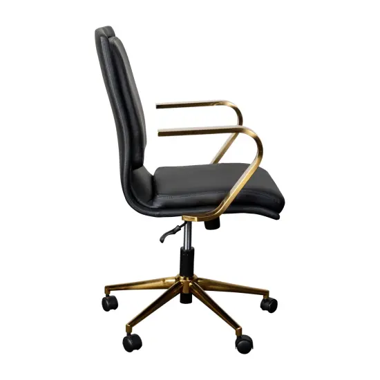 Merrick Lane Artemis Mid-Back Home Office Chair with Armrests, Height Adjustable Swivel Seat and Five Star Base Black/Gold {5}