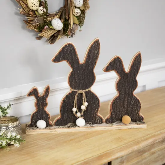 Northlight Rabbit Trio Wooden Tree Bark Easter Decoration - 15.75" Brown {3}