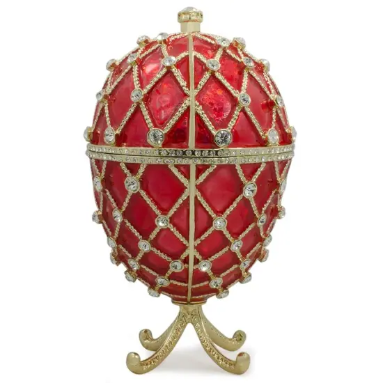 Royal Trellis with Crystals on Red Enamel Royal Inspired Metal Easter Egg 7 Inches {1}