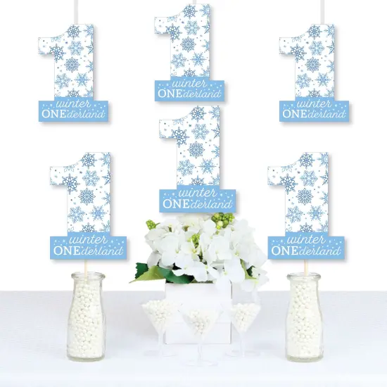 Big Dot of Happiness Blue Snowflakes 1st Birthday - One Shaped Decorations DIY Boy Winter ONEderland Party Essentials - Set of 20 {1}