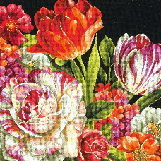 Dimensions Needlepoint Kit 14"X14"-Bouquet On Black Stitched In Thread {2}