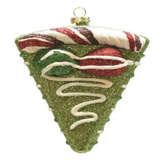 Northlight 5" Green and White Glitter Shatterproof Birthday Cake Slice Christmas Ornament {1}