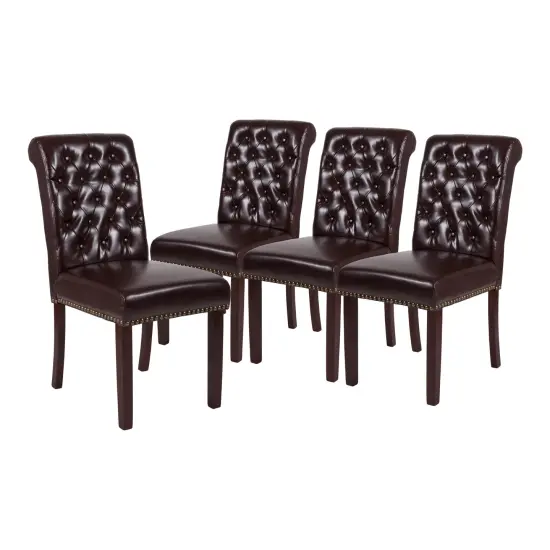 Merrick Lane Falmouth Upholstered Parsons Chair with Nailhead Trim - Set of 4 Brown LeatherSoft {1}