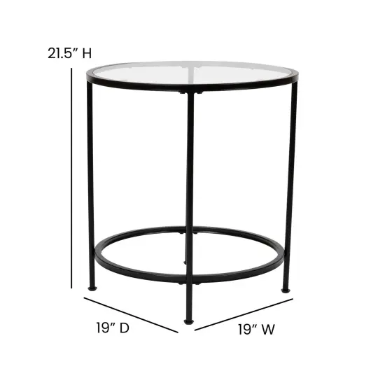 Merrick Lane Newbury End Table with Round Frame and Vertical Legs Clear/Matte Black {5}