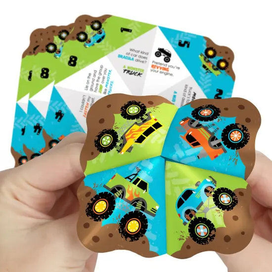 Big Dot of Happiness Smash and Crash - Monster Truck - Boy Birthday Party Cootie Catcher Game - Jokes and Dares Fortune Tellers - Set of 12 {1}