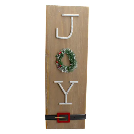 Northlight 23.75" Vertical Beige Wooden Joy Christmas Sign with Santa's Belt {1}