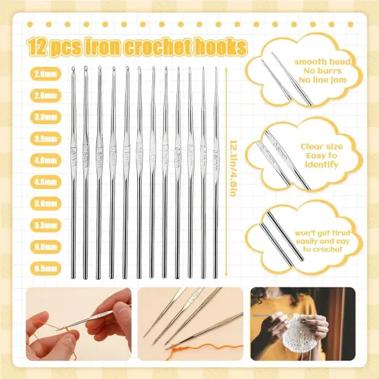 54 Pcs Crochet Needles Set, Crochet Hooks Kit with Storage Case, Ergonomic Knitting Needles Blunt Needles Stitch Marker DIY Hand Knitting Craft Art Tools for Beginners 110Pcs-Brown {3}