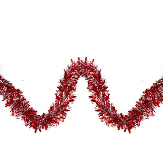 Northlight Wide Cut Christmas Tinsel Garland - 12' x 4" - Red and Silver - Unlit {1}