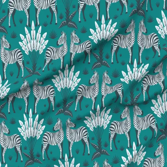 Various Fabrics by the Yard or Fat Quarter Teal Nature Animal Zebra Africa Wildlife Savanna Large Scale Safari Feathers Damask Grassland Custom Printed Fabric by Spoonflower {6}