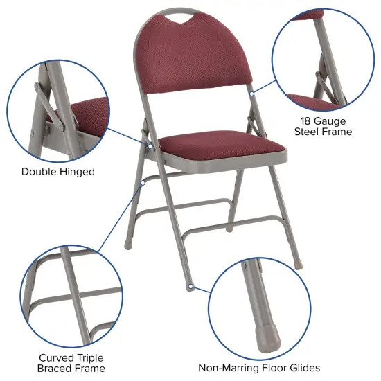Emma and Oliver 2 Pack Home & Office Easy-Carry Party Events Padded Folding Chair BurgundyFabric/Gray {2}