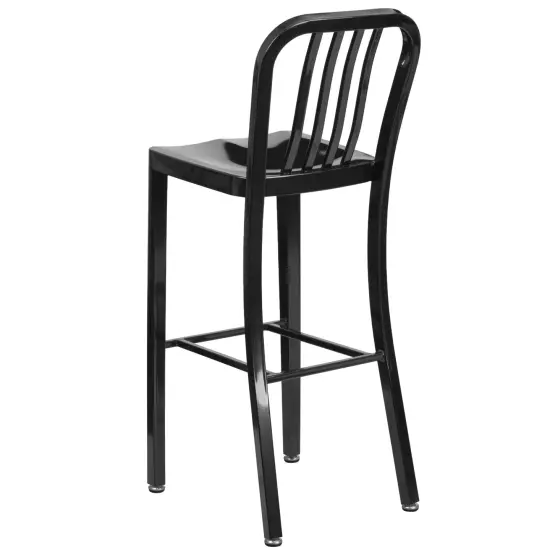 Merrick Lane Santorini 30 Inch Galvanized Steel Indoor/Outdoor Counter Bar Stool With Slatted Back And Powder Coated Finish Black {4}