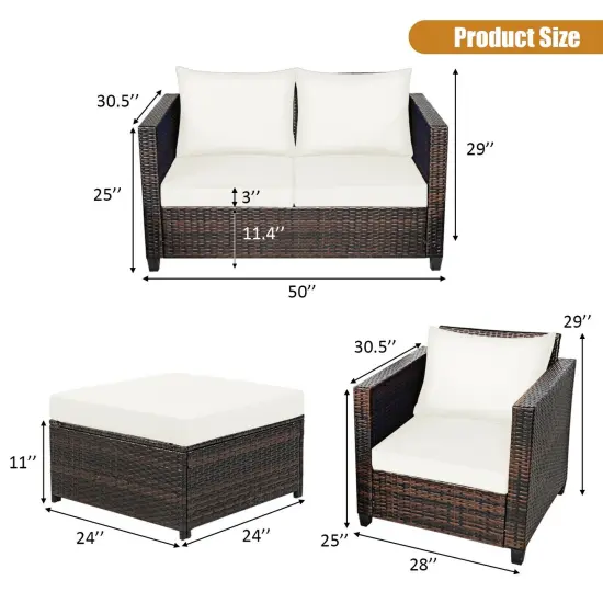 5 Pieces Patio Cushioned Rattan Furniture Set White {4}