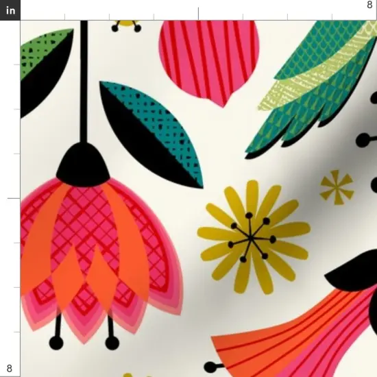 Various Fabrics by the Yard or Fat Quarter Hummingbird Vintage Flowers Floral Retro Mod Mid Century Scandi Red Yellow Green Custom Printed Fabric by Spoonflower {4}