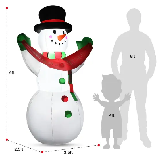 6 Feet Inflatable Christmas Snowman with LED Lights Blow Up Outdoor Yard Decoration {4}