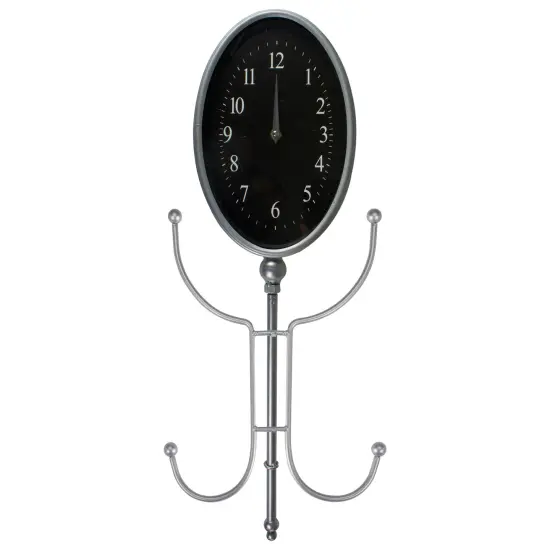 Avon 32" Silver Oval Wall Clock With Hooks and Hangers {1}
