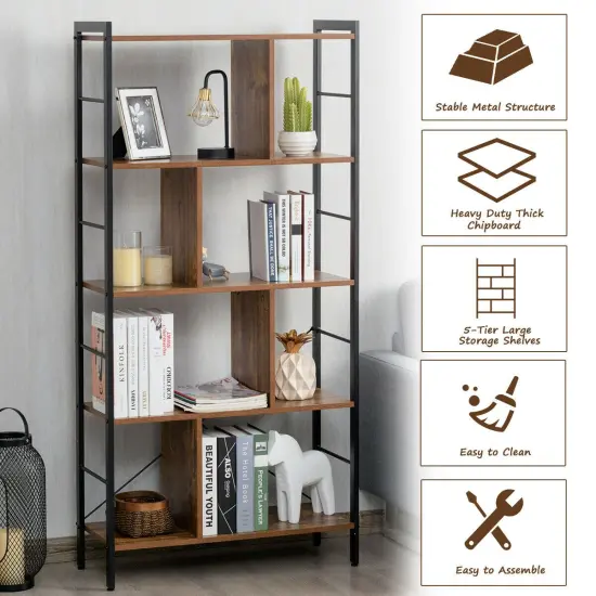 Costway 4-Tier Bookcase Industrial Bookshelf Floor Standing Storage Rack {4}