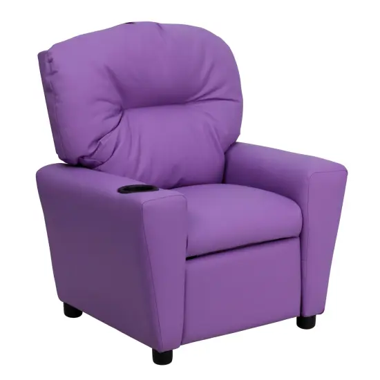 Emma and Oliver Contemporary Kids Recliner with Cup Holder Lavender Vinyl {1}