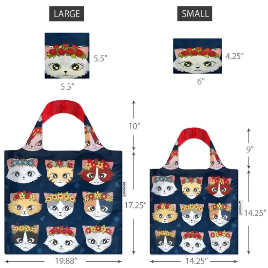 Wrapables Large & Small Allybag Foldable & Lightweight Reusable Grocery Bags (Set of 2) Cats & Crowns {2}
