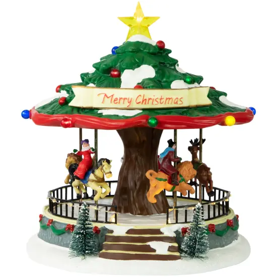 Northlight LED Lighted Musical and Animated Christmas Carousel Village Display - 10.5" Green {1}