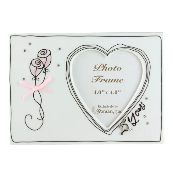 Roman Porcelain "25 Years" Picture Frame - for 4" x 4" Photo - 7.25" White {1}