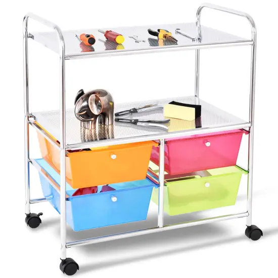 Costway 4 Multifunctional Drawers Rolling Storage Cart Rack Shelves Shelf Home Office {5}