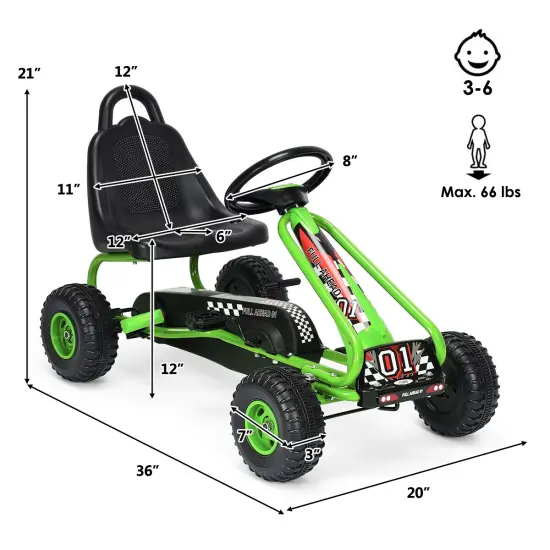Iron Pedal Powered Ride On Car Go Kart for Kids with Adjustable Seat Green {2}