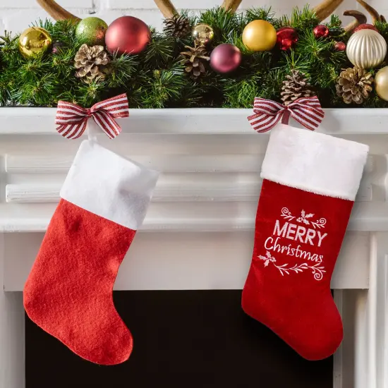 Northlight 20" Red and White "Merry Christmas" Velour Stocking {4}