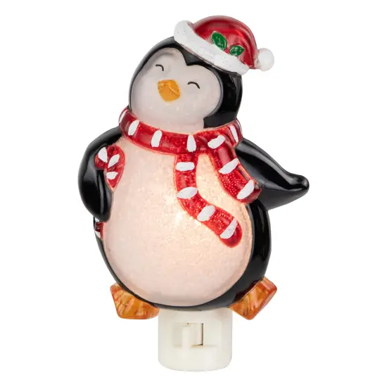 Northlight Happy Penguin Holding Candy Cane in Santa Hat Christmas Night Light - 6" White {3}