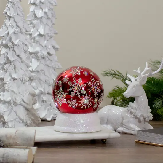 Northlight LED Lighted Shiny Snowflake Water Globe Decoration - 6.5" - Red - Warm White {3}
