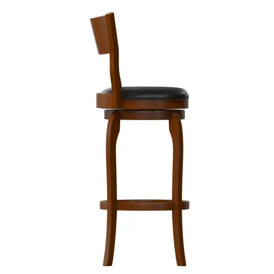 Merrick Lane Tally 30" Classic Wooden Open Back Swivel Bar Height Pub Stool with Upholstered Padded Seat and Integrated Footrest Espresso/Black {10}