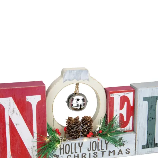 Northlight LED Lighted "Noel Holly Jolly Christmas" Holiday Sign with Jingle Bell - 13" Gray {5}