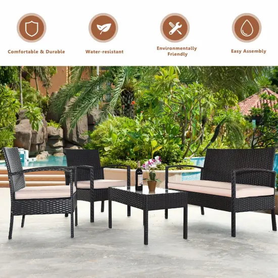 4 Pieces Patio Furniture Sets Rattan Chair Wicker Set Outdoor Bistro {6}