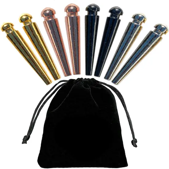 WE Games Tapered Easy Grip Cribbage Pegs w/ Velvet Pouch - Set of 8 (Brass, Chrome, Black, Copper) {1}