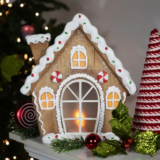 Northlight LED Lighted Frosted Gingerbread Peppermint Christmas House - 12.5" Brown {3}