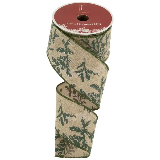 Northlight Brown with Green Leaves Wired Craft Ribbon 2.5" x 10 Yards {4}