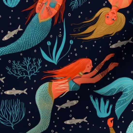 Various Fabrics by the Yard or Fat Quarter Mermaids Under The Sea Seaside Whimsical Ocean Nautical Custom Printed Fabric by Spoonflower {7}