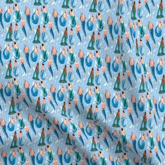 Various Fabrics by the Yard or Fat Quarter Blue Sea Ocean Mermaid Lgbtq Mythical Gay Merman Mermen Small Scale Creatures Nsfw Mature Custom Printed Fabric by Spoonflower {5}