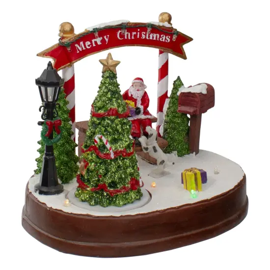 Northlight Lighted "Merry Christmas" Winter Scene with Music and a Turning Tree - 8" Green {4}