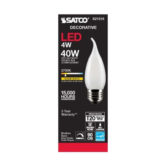 6Pk - Satco 4w CA10 LED 2700K Medium Base Frosted Dimmable - 40w equiv Warm White {5}