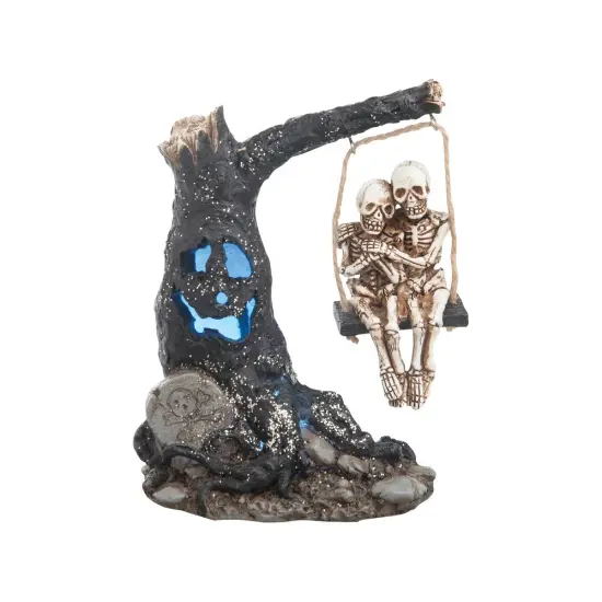 Glowing Eyes Halloween Tree & Skeleton Couple Swing Light-Up Led Figurine {1}