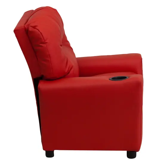 Emma and Oliver Contemporary Kids Recliner with Cup Holder Red Vinyl {4}
