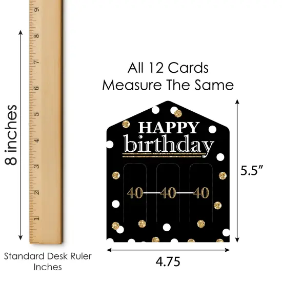 Big Dot of Happiness Adult 40th Birthday - Gold - Birthday Party Game Pickle Cards - Pull Tabs 3-in-a-Row - Set of 12 {6}