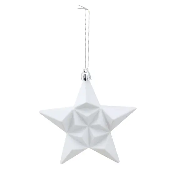 DAK 12ct White Matte Finish Glittered Star Shatterproof Christmas Ornaments 5" {3}