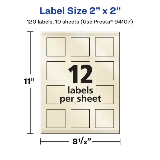 Avery Pearlized Ivory Square Labels with Sure Feed Technology, Print-to-the-Edge, 2" x 2" {5}
