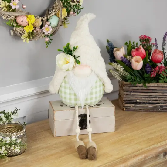 Northlight Plush Sitting Gnome with Dangling Legs Spring Figurine -10.5" Ivory {3}