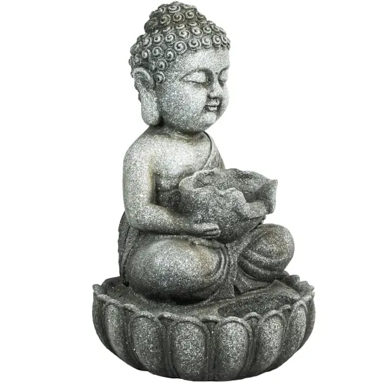 Northlight 21.5" Buddha in Sukhasana Pose Outdoor Garden Water Fountain Gray {5}