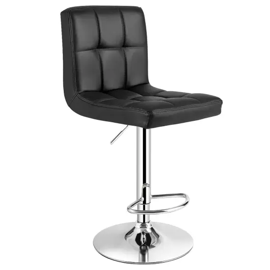 Costway Adjustable Armless Bar Stool Swivel Kitchen Counter Bar Chair PU Leather Black {1}
