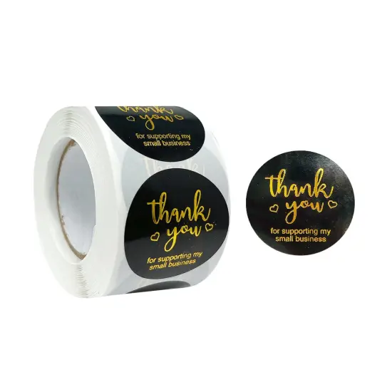 Wrapables 1.5" / 2" Thank You Stickers Roll, Sealing Stickers and Labels for Boxes, Envelopes, Bags, Small Businesses, Weddings, Parties (500pcs) Black & Gold {1}