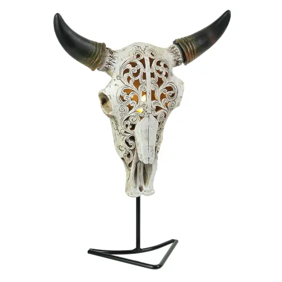Western Steer Skull Wall Or Table Accent Lamp w/ Removable Metal Stand LED Bulb {1}