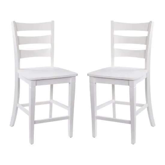 Merrick Lane Verity Set of Two Classic Wooden Ladderback Counter Height Barstools with Solid Wood Seats White Wash {1}